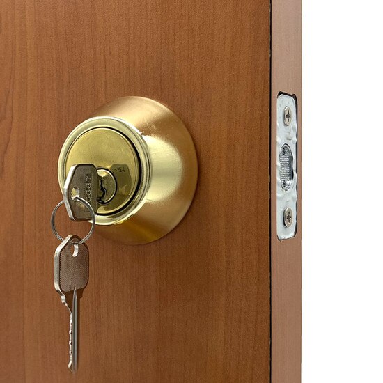 Contractor-Grade Deadbolt | MFS Supply - 3/4 View Outside Door with Keys